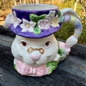 Vintage Bunny Mug with Purple Hat